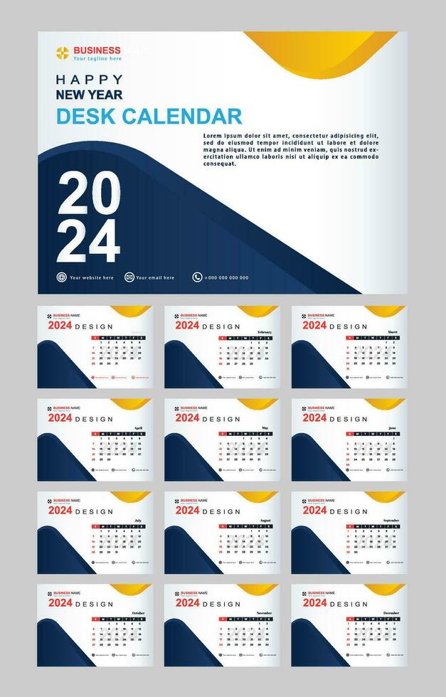 Monthly calendar set template for 2024 year with minimalist style vector