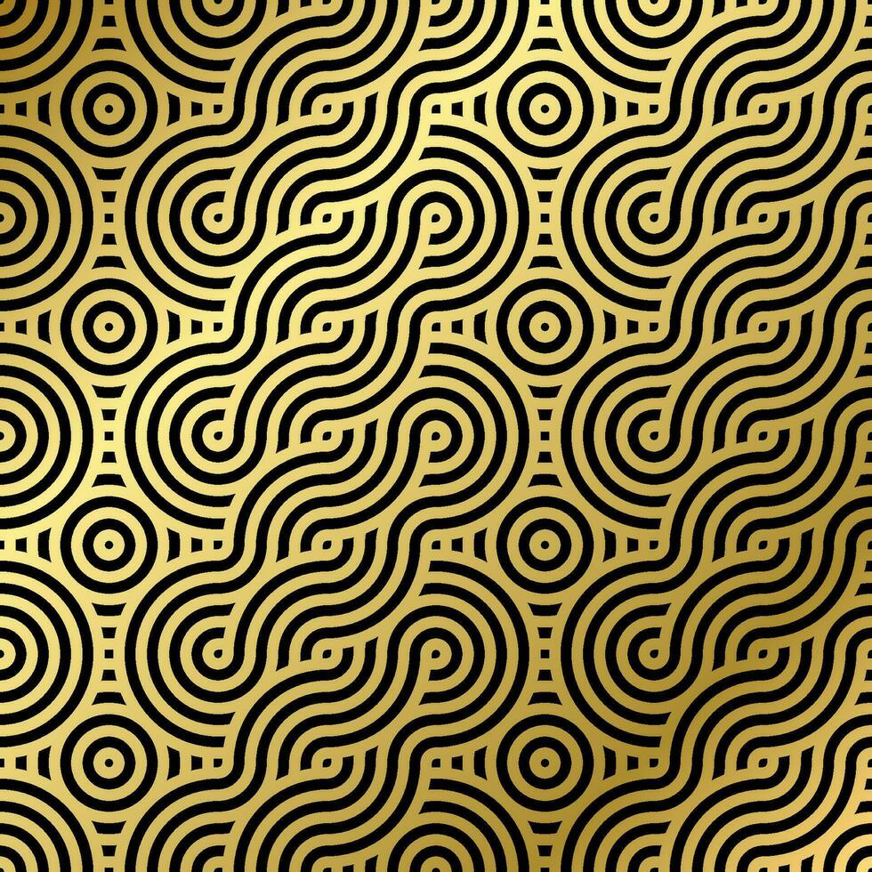 pattern seamless luxury black and gold wave circle line abstract. Geometric line panorama vector design for Christmas background