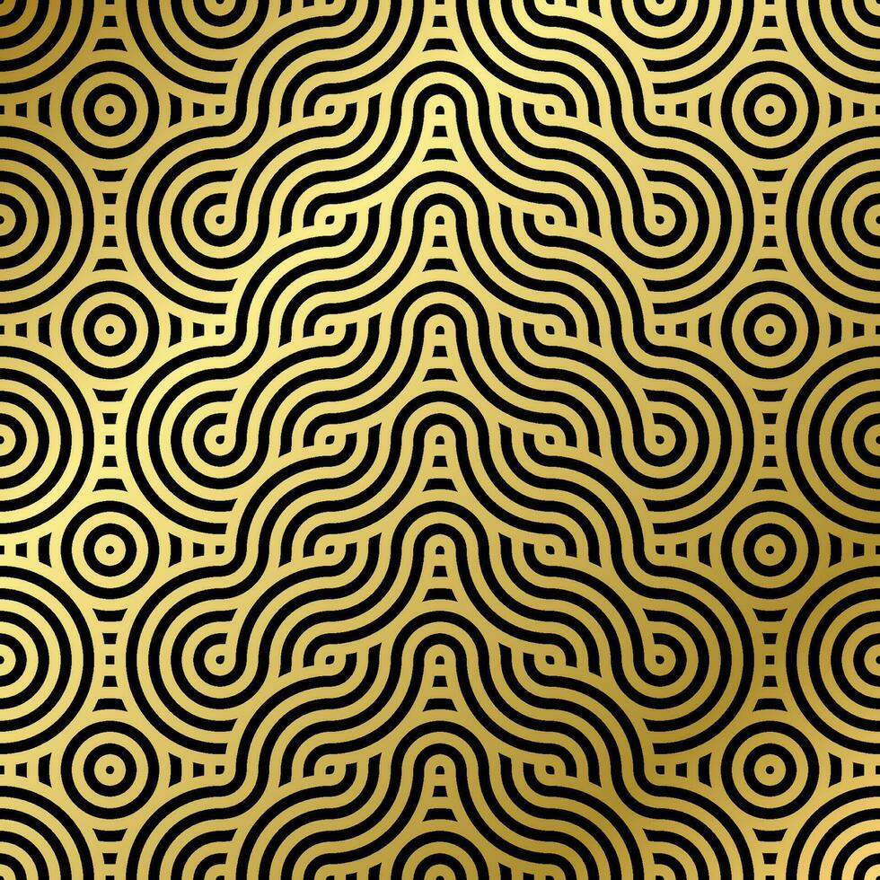 pattern seamless luxury black and gold wave circle line abstract. Geometric line panorama vector design for Christmas background