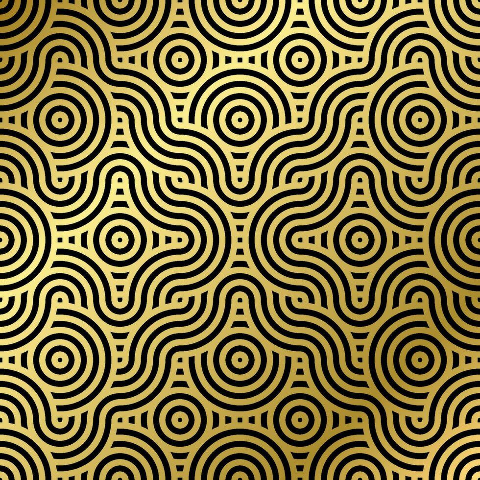 pattern seamless luxury black and gold wave circle line abstract. Geometric line panorama vector design for Christmas background