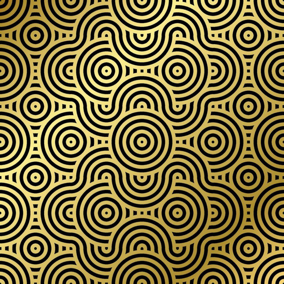 pattern seamless luxury black and gold wave circle line abstract. Geometric line panorama vector design for Christmas background