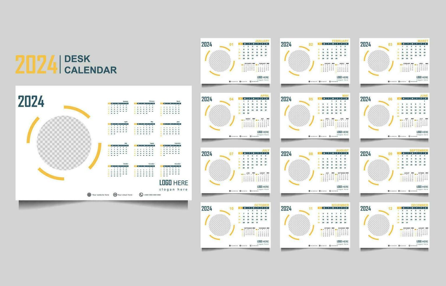 calendar set template for 2024 year vector