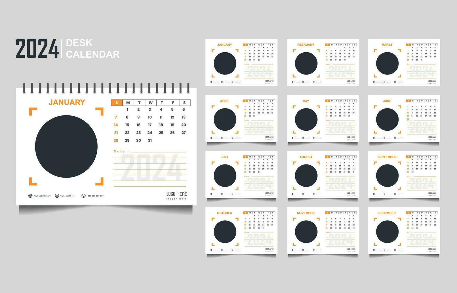 calendar set template for 2024 year vector