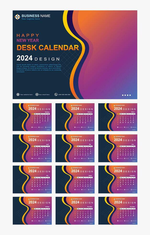 Monthly calendar set template for 2024 year with minimalist style vector