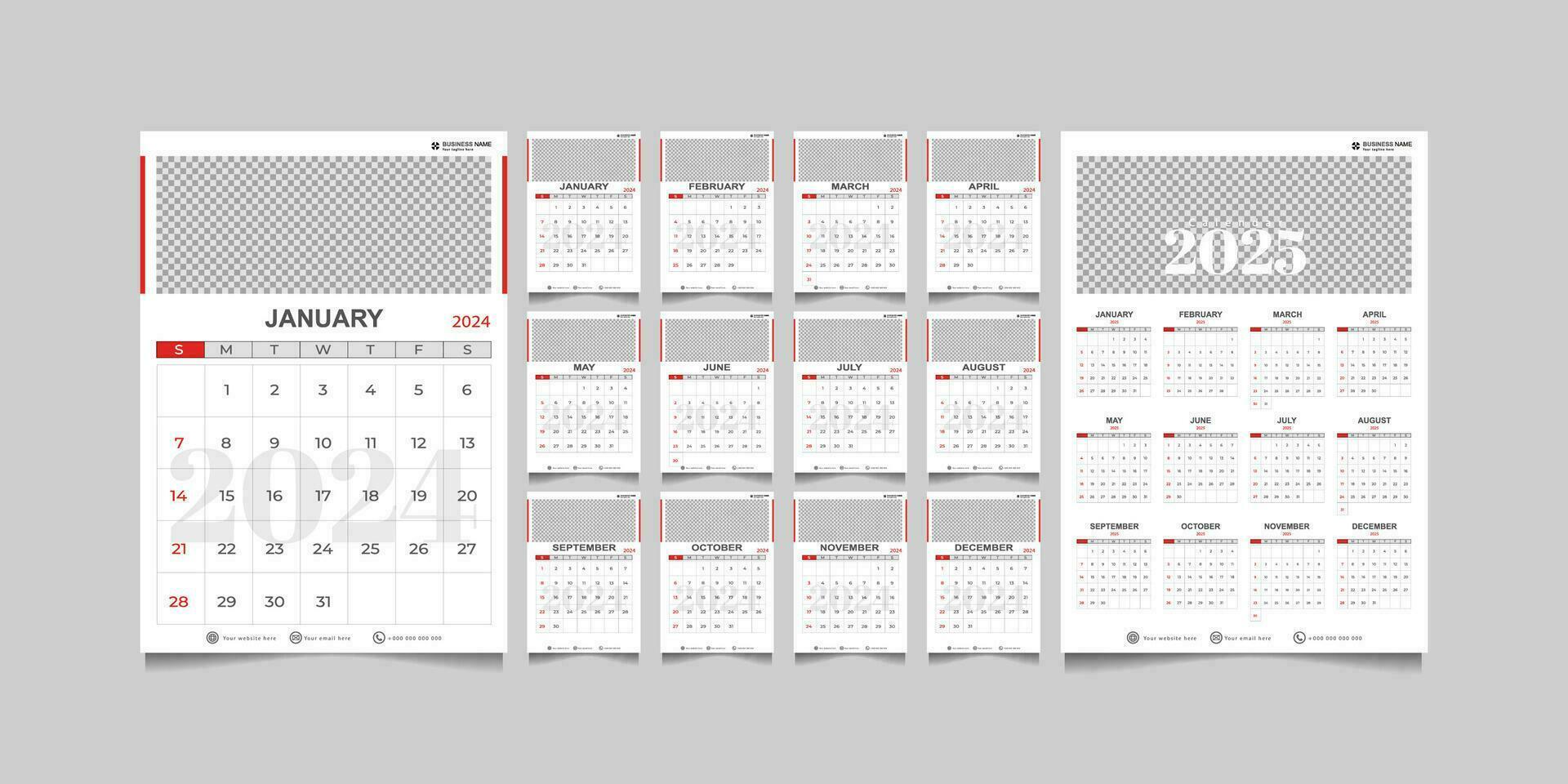 calendar 2024 and 2025 template vector