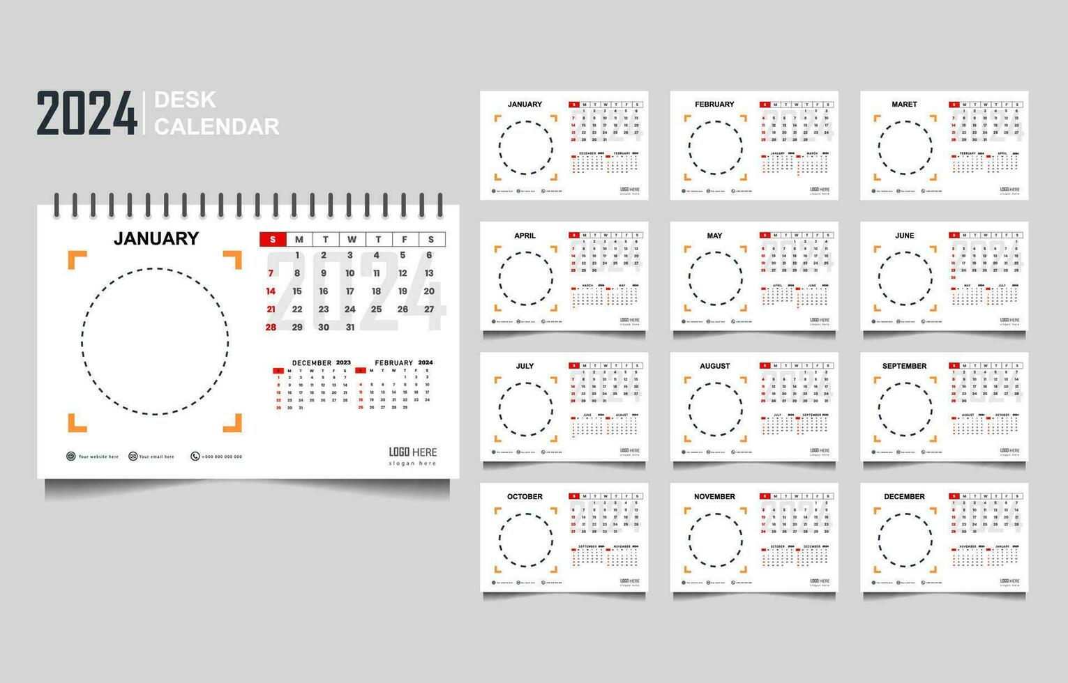 calendar set template for 2024 year vector