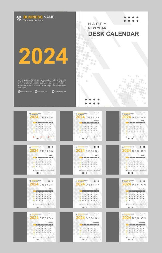 Monthly calendar set template for 2024 year with minimalist style vector