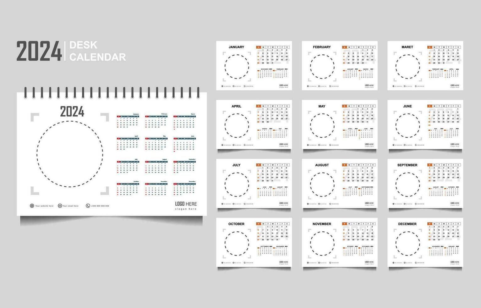 calendar set template for 2024 year vector