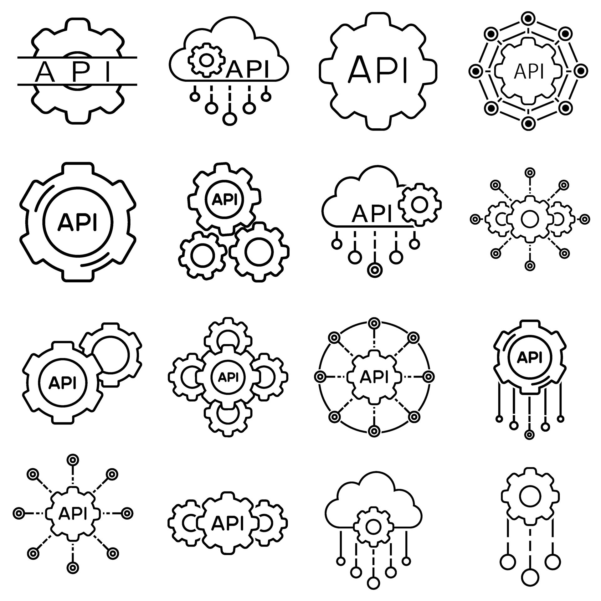api icono vector colocar. integración ilustración firmar recopilación ...