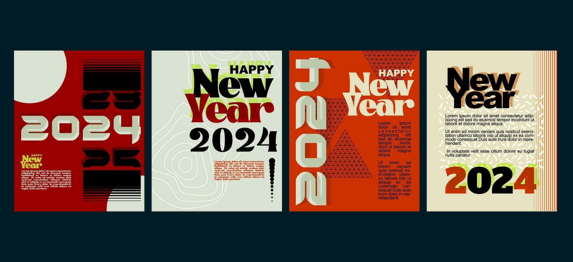 2024 colorful set of Happy New Year posters set vector