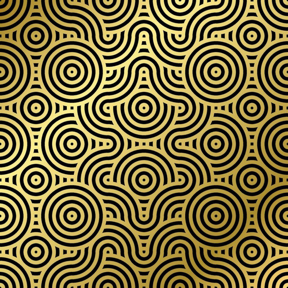 pattern seamless luxury black and gold wave circle line abstract. Geometric line panorama vector design for Christmas background