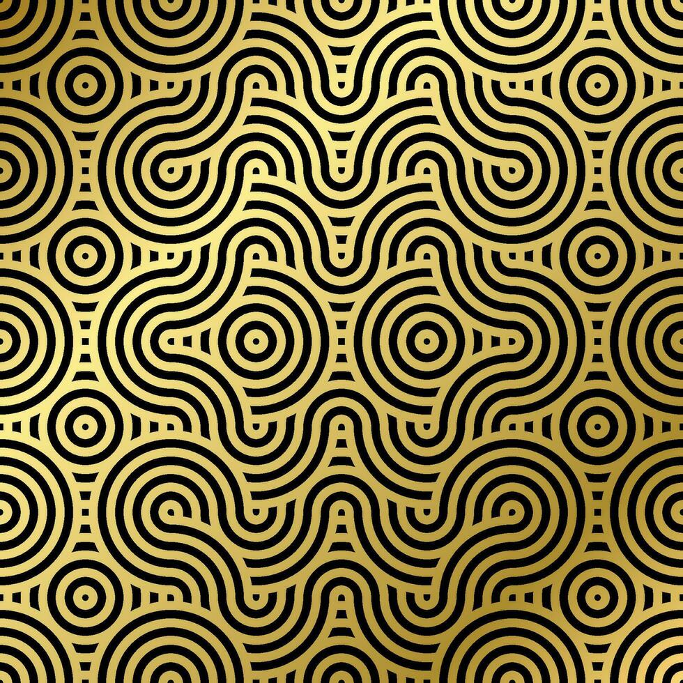 pattern seamless luxury black and gold wave circle line abstract. Geometric line panorama vector design for Christmas background