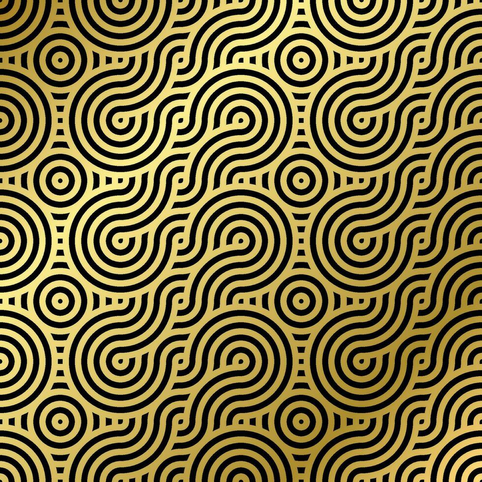 pattern seamless luxury black and gold wave circle line abstract. Geometric line panorama vector design for Christmas background