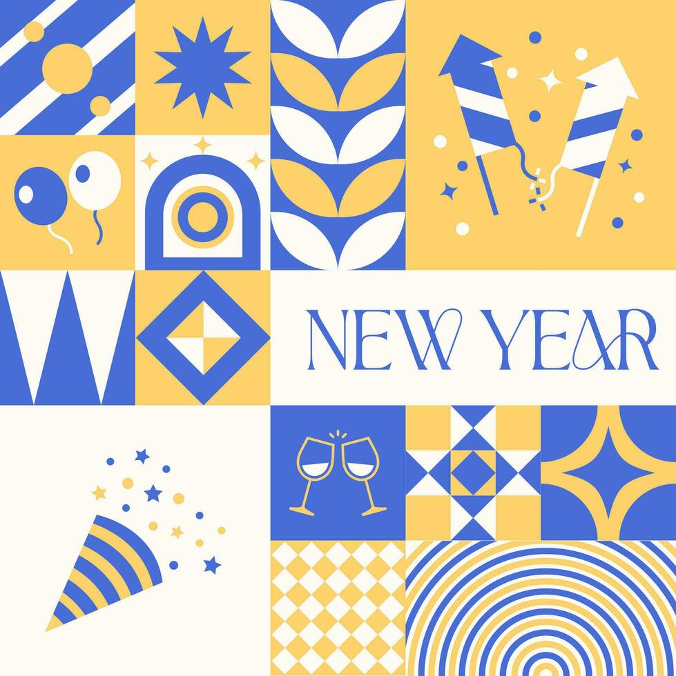 Happy New Year Event party seamless pattern in scandinavian style postcard with Retro clean concept design vector