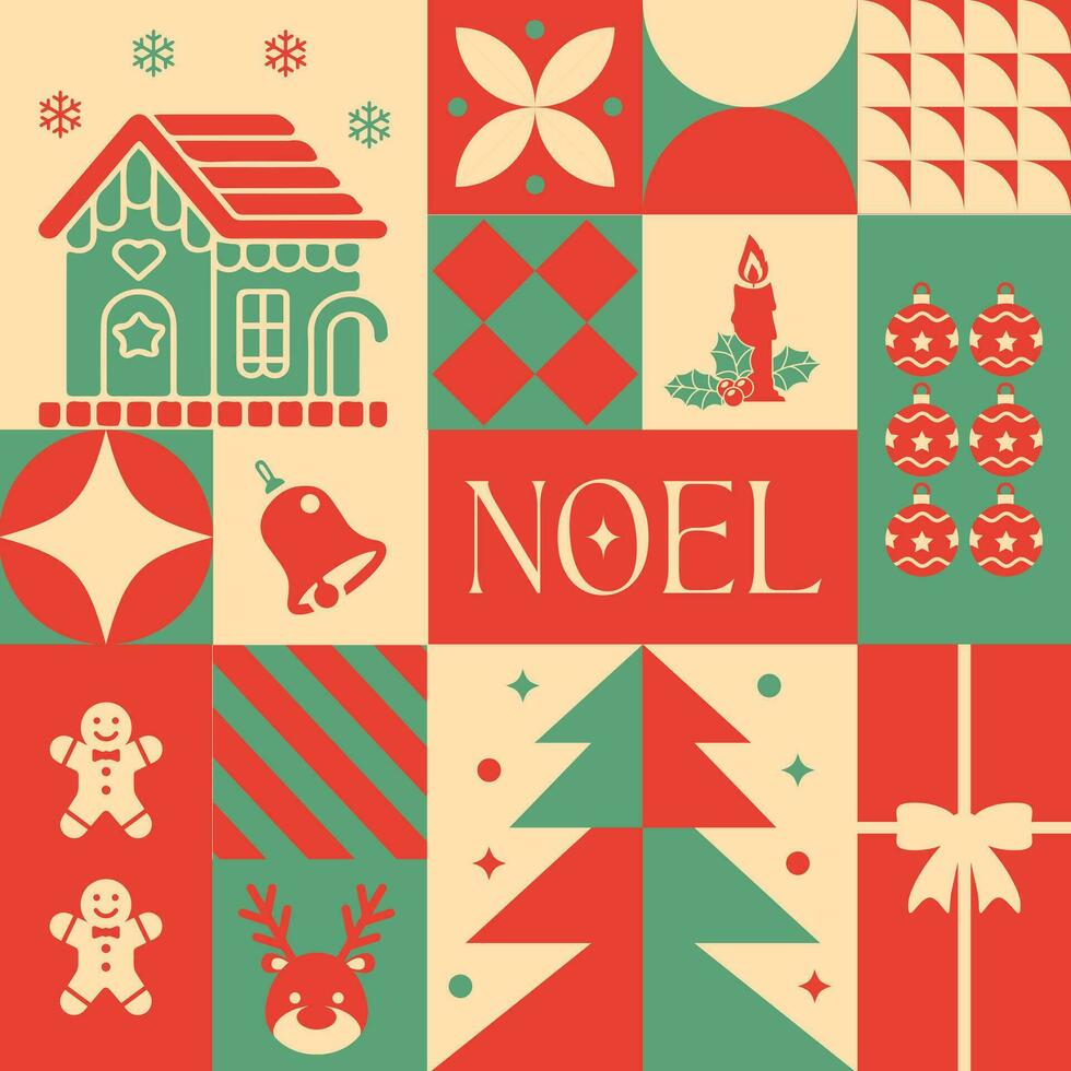 Noel Christmas seamless pattern in scandinavian style postcard with Retro clean concept design vector