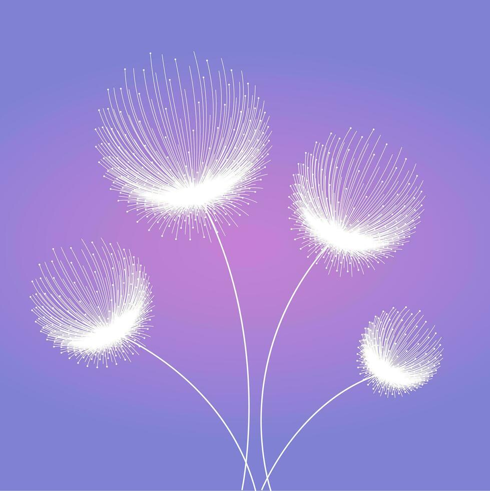 vector white dandelion flower silhouette with purple gradiant illustration