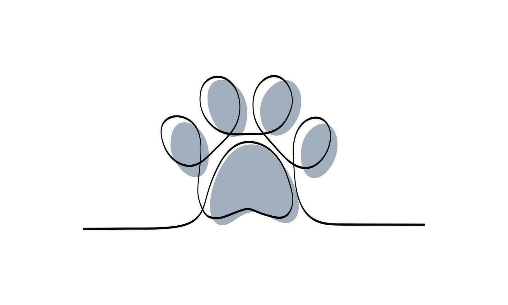 Animal footprint in continuous line drawing style. Continuous one line drawing. Black line art on white background with colorful spots. vector