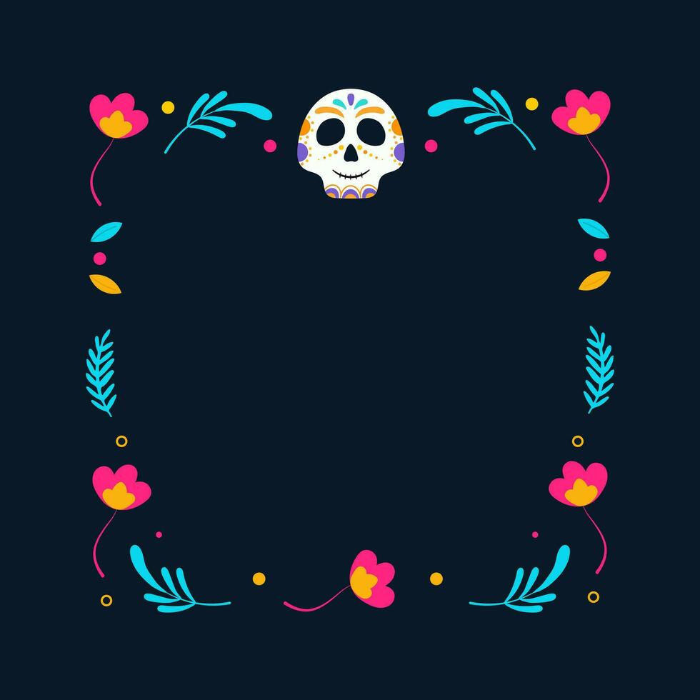 día de muerto marco. mexicano marco con flores y Calavera cráneo. vector ilustración.