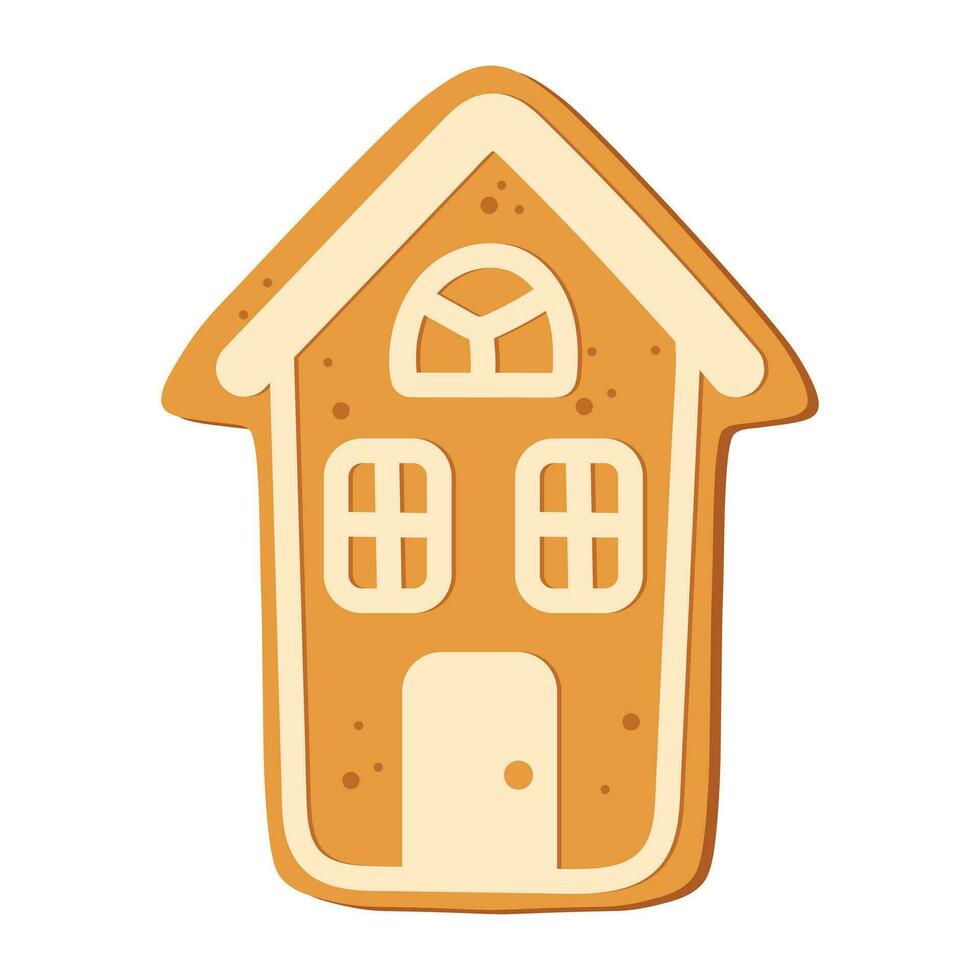 Gingerbread house isolated on white background. Christmas gingerbread cookie. Winter holiday food. Happy new year. Merry Christmas holiday. Vector illustration.
