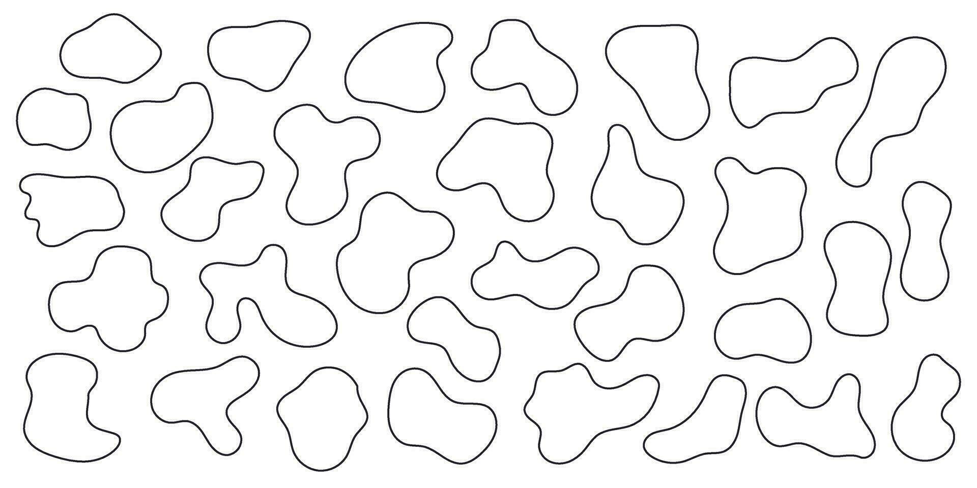 Amoeba blob, organic abstract shape. Set of Liquid amorphous shapes, fluid blotch black and white outline elements collection. vector