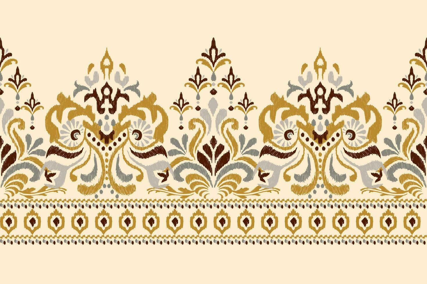 ikat floral cachemir bordado en crema fondo.ikat étnico oriental modelo tradicional.azteca estilo resumen vector ilustración.diseño para textura,tela,ropa,envoltura,decoración,pareo,bufanda