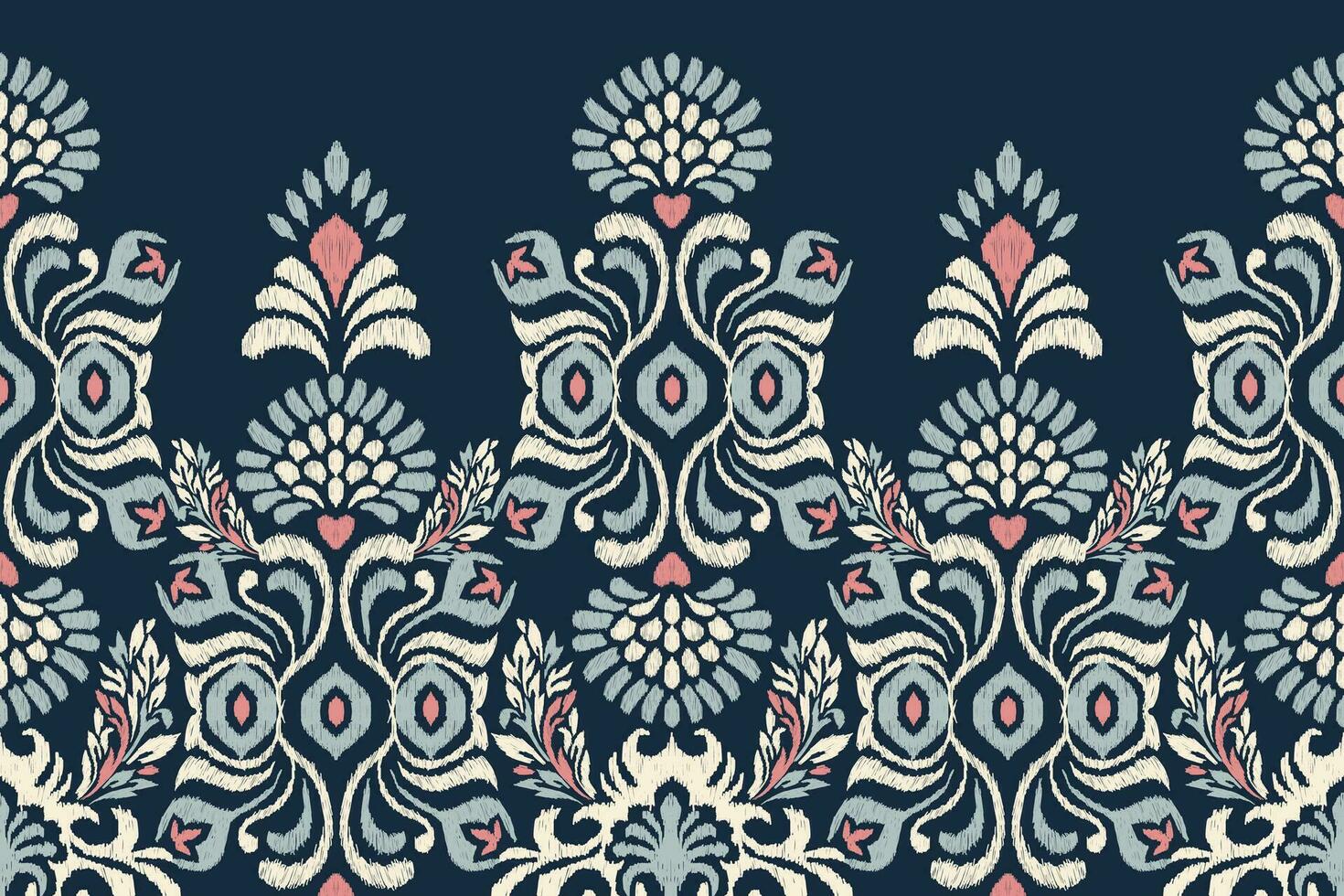ikat floral cachemir bordado en Armada azul fondo.ikat étnico oriental modelo tradicional.azteca estilo resumen vector ilustración.diseño para textura,tela,ropa,envoltura,decoración,pareo.