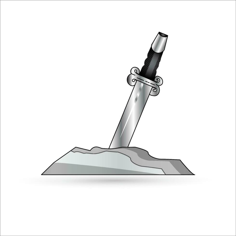 Illustration of a shiny hunter's knife embedded in stone. Elements of an adventurer's knife in a fantasy game vector