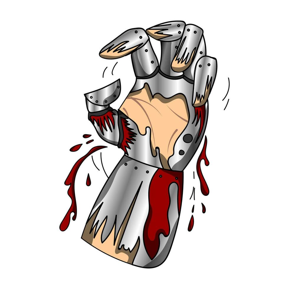 Illustration of a medieval warrior's iron fist. A warrior's hand with its broken armor. T-shirt design idea vector