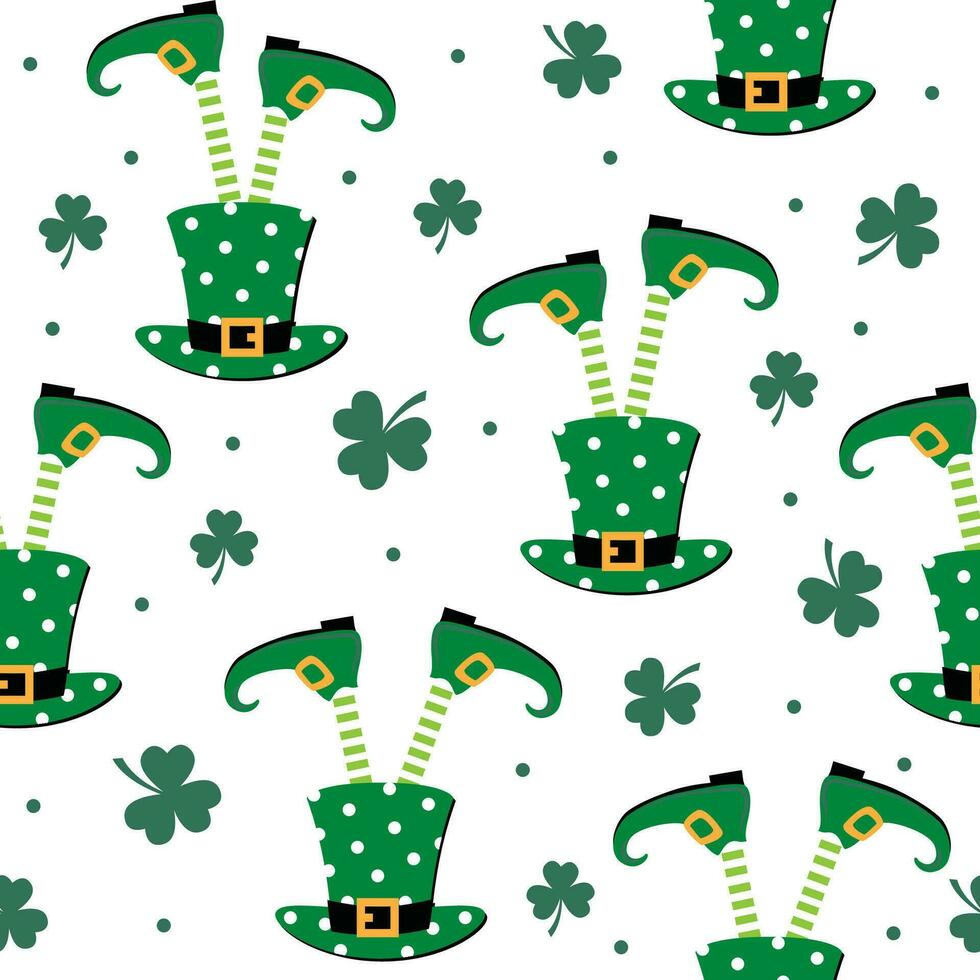 Seamless Pattern of St. Patrick's Day with leprechaun feet and Hat - St. Patrick's Day Vector Illustration
