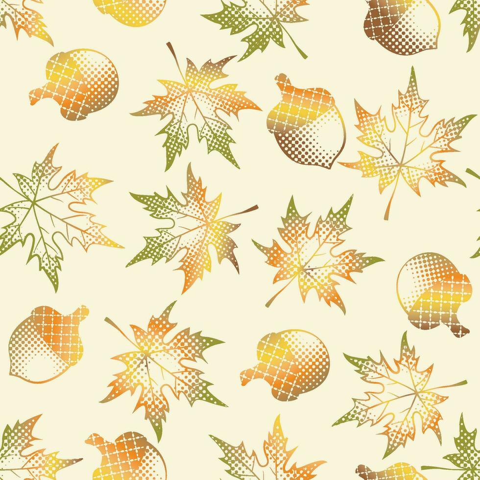 Autumn and Fall Seamless Pattern- oak leaf and Acorn- Autumn and Fall Vector Illustration
