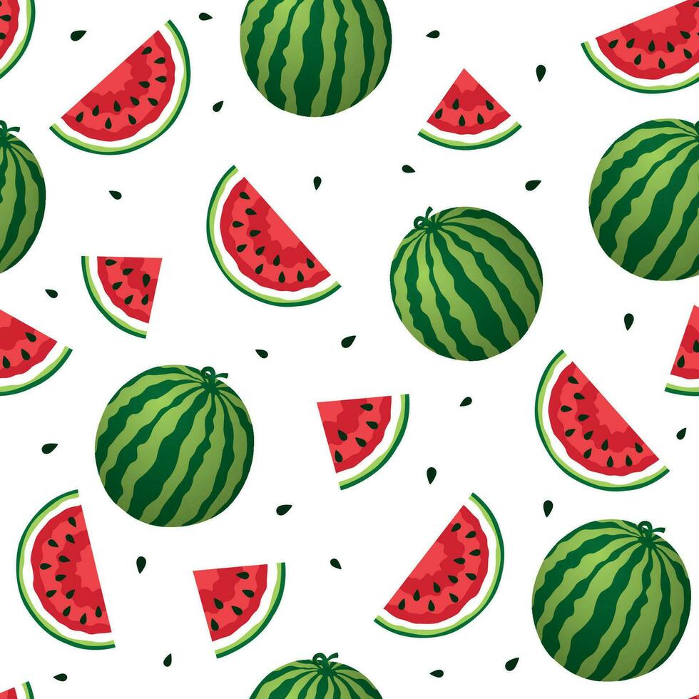 Seamless watermelons pattern. Vector background with watercolor watermelon slices.