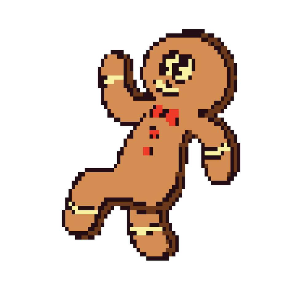 pixel art of cartoon gingerbread character seamless pattern vector