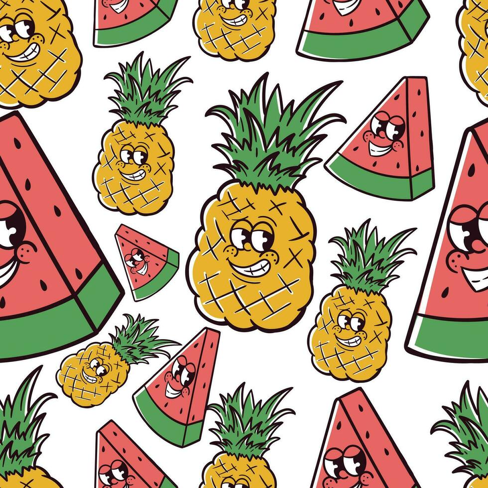 cute cartoon pineapple and watermelon abstract seamless pattern vector