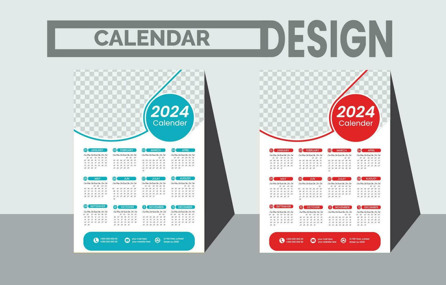 Calendar 2024 week start Monday corporate design template vector