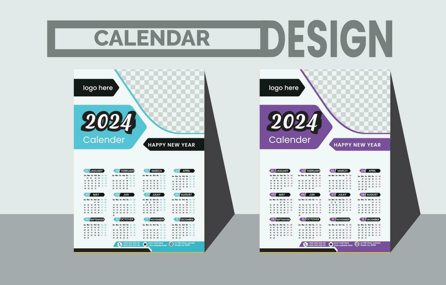 Calendar 2024 week start Monday corporate design template vector