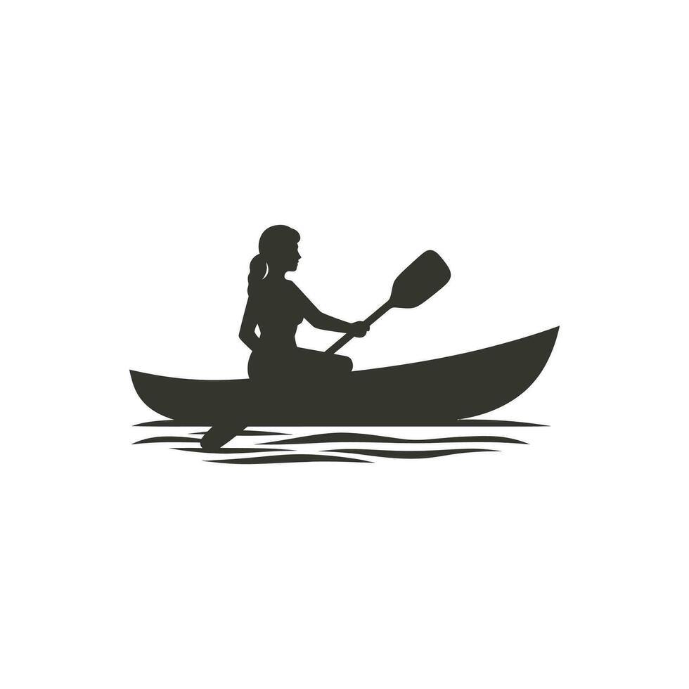 A lady canoeing down a river Icon on White Background - Simple Vector Illustration