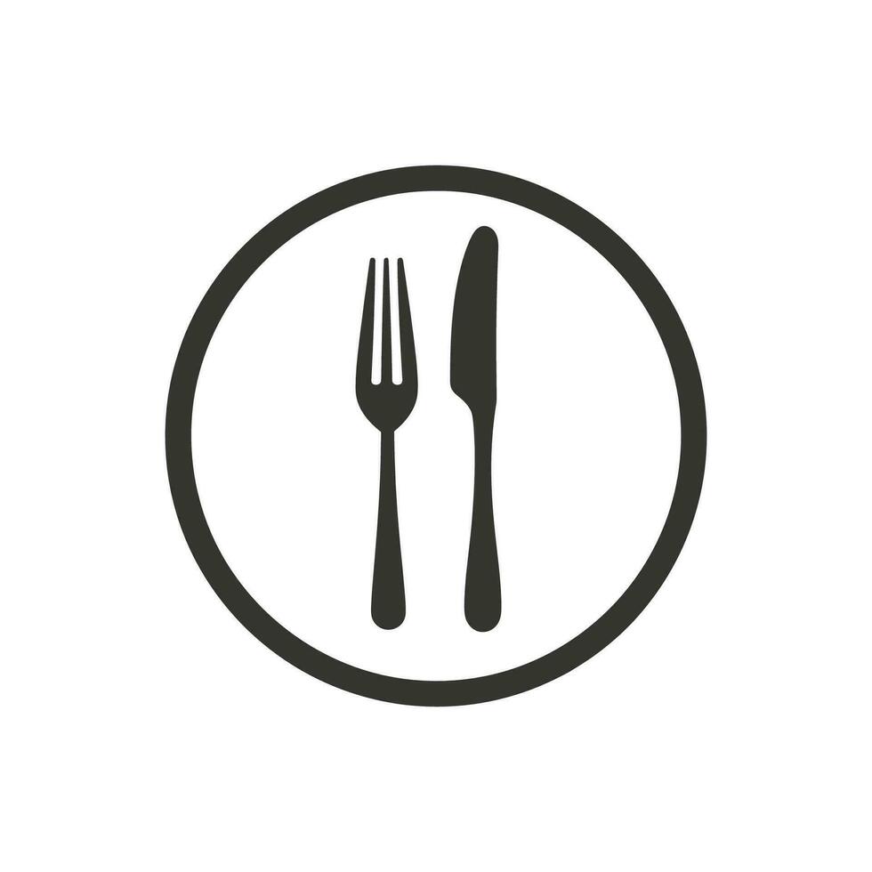 Plate and Fork Icon on White Background - Simple Vector Illustration
