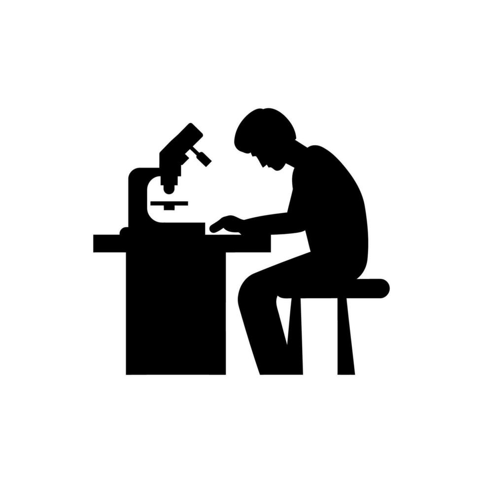 Lab technician with microscope icon on white background vector