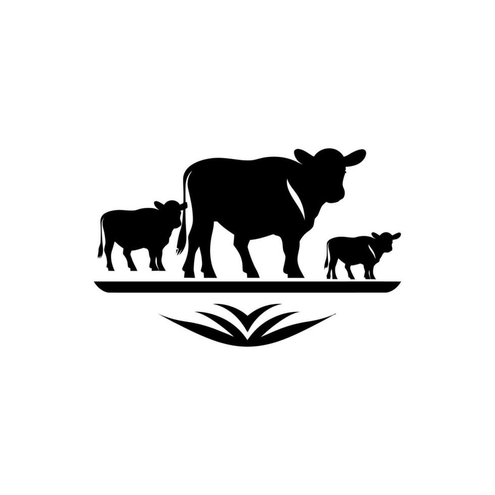 Bulls Grazing in the Field icon isolated on white background vector