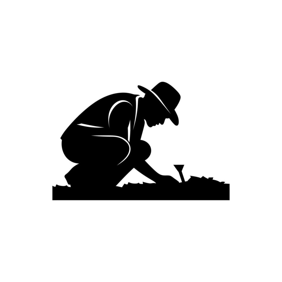 Farmer Inspecting Soil icon isolated on white background vector