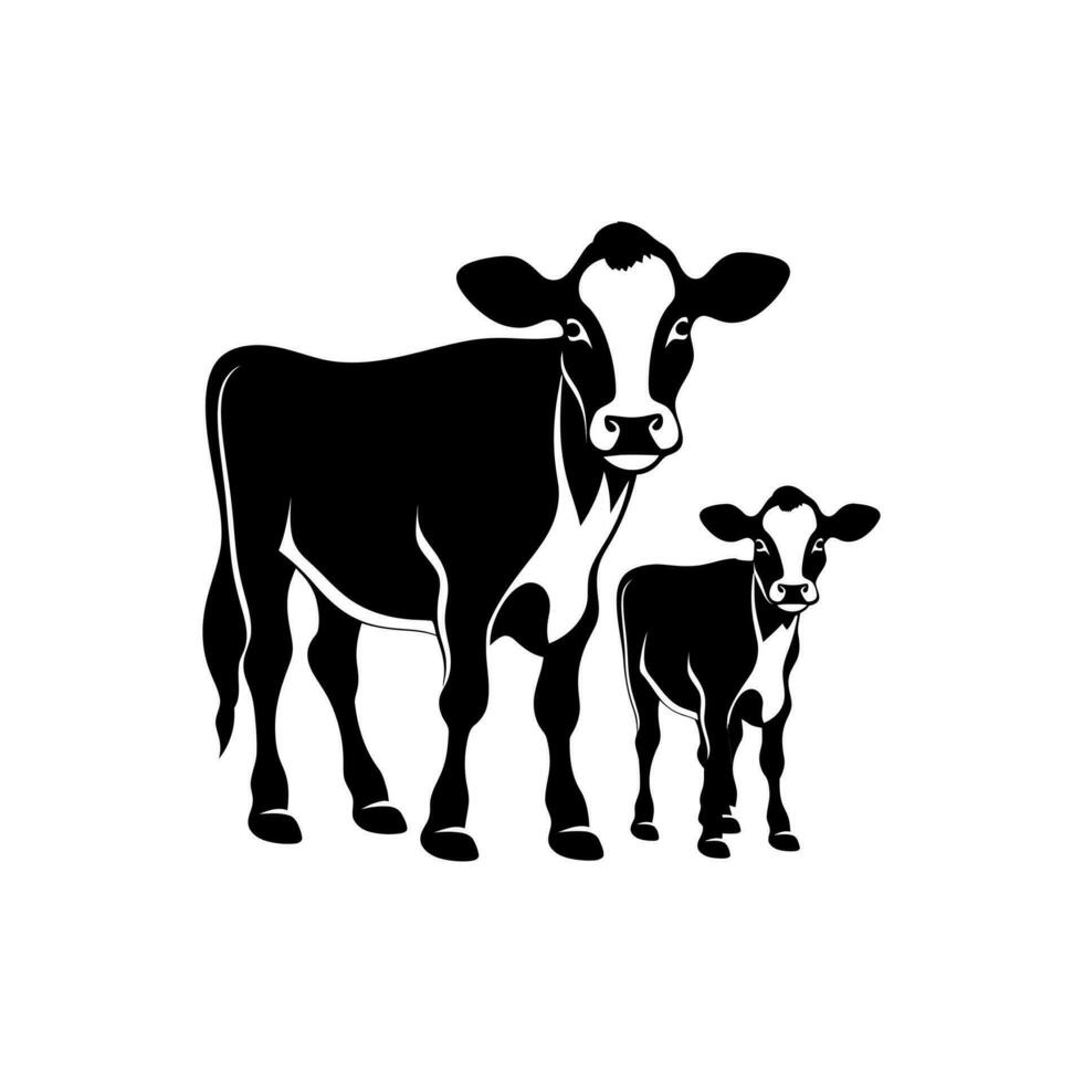 vaca y un becerro icono aislado en blanco antecedentes vector