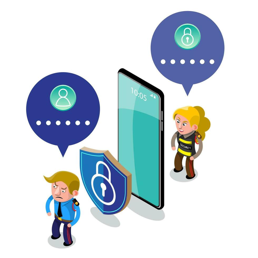 Security Guard Protect Data and Password. Cyber Security Concept. vector