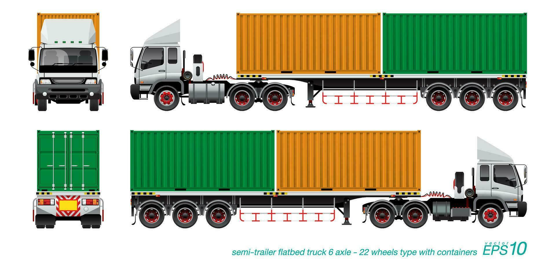 Semi-trailer Flatbed Truck Load 20 Ft Containers. vector