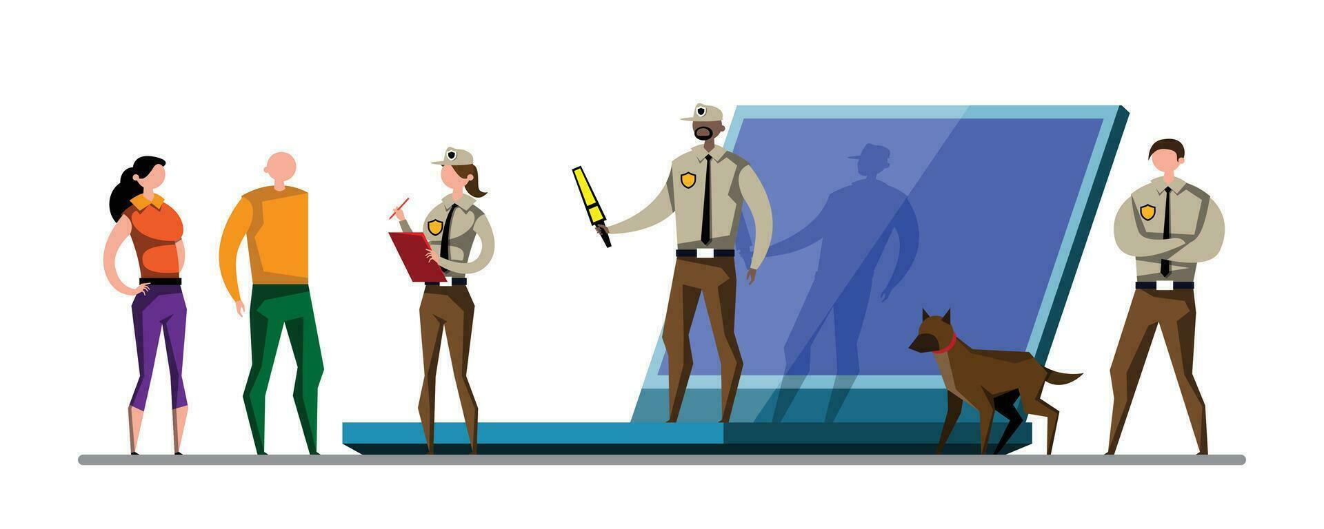 Security Guard Protect Laptop, Cyber Security Concept. vector