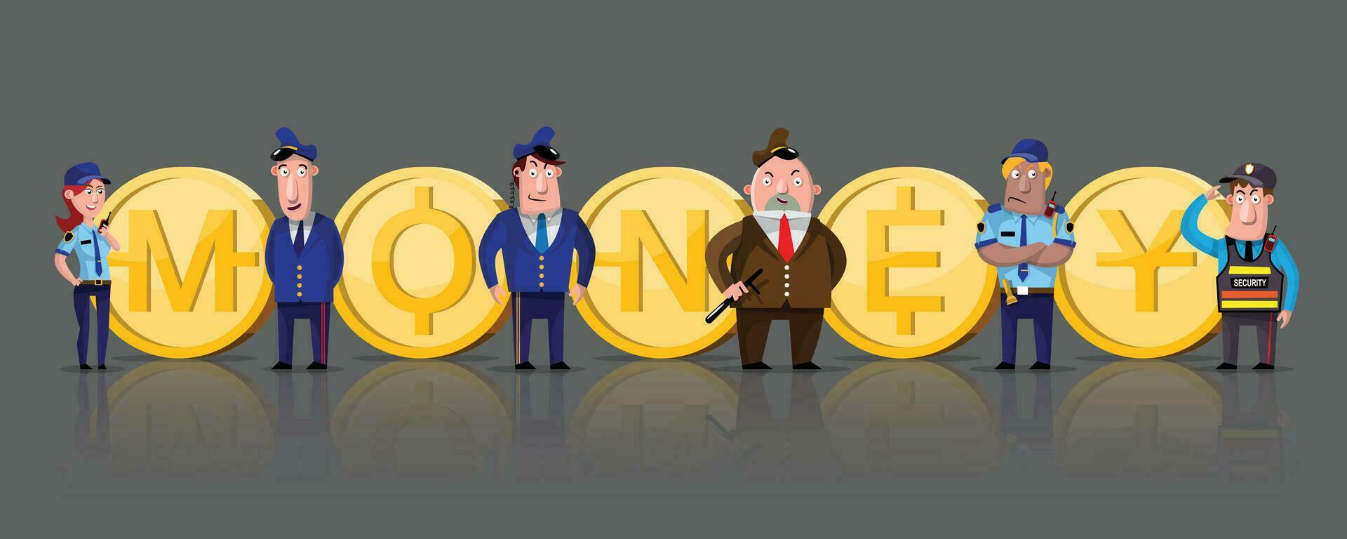 Security Guard Team Protect Coin. vector