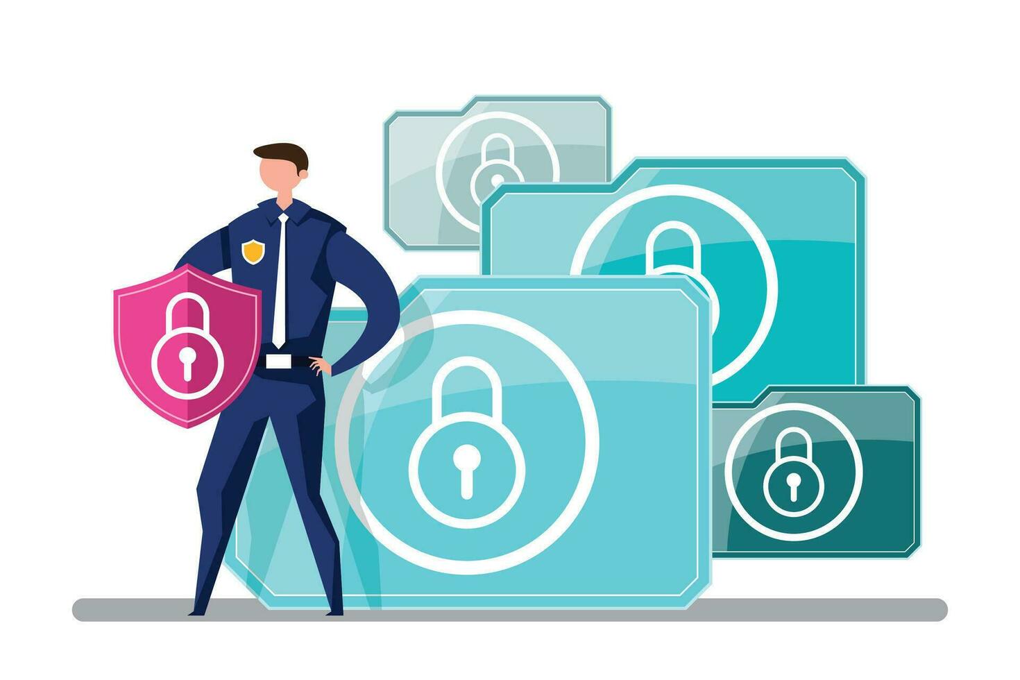 Security Guard with Shield Protect Data And Password. vector