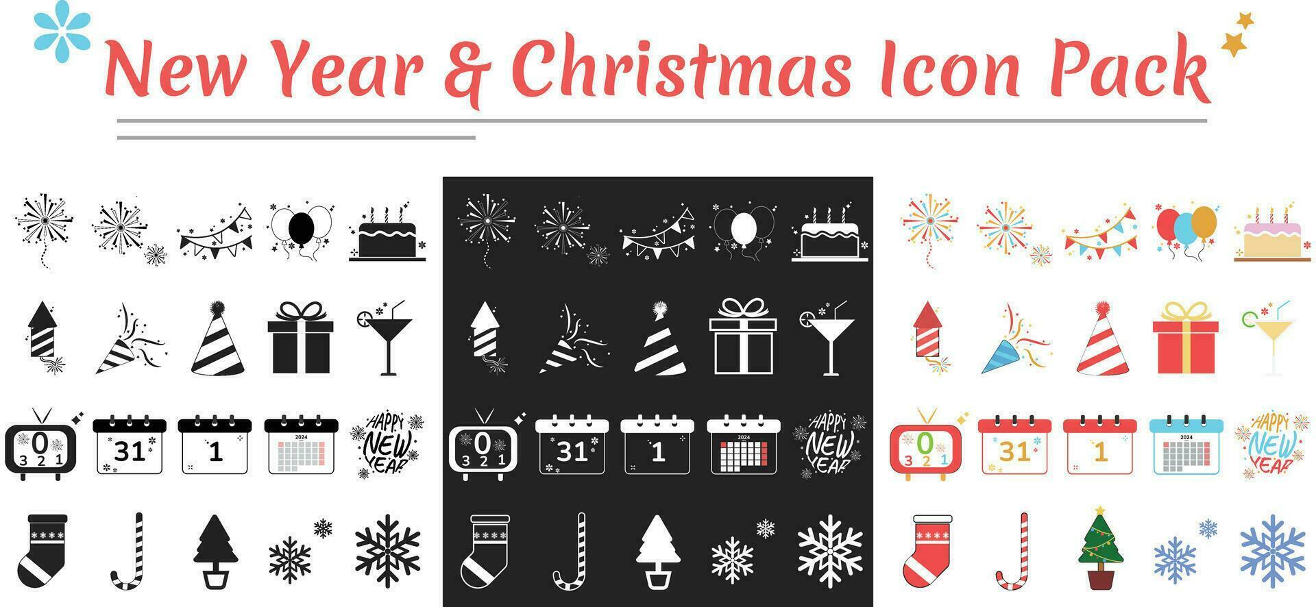 Best Christmas and New Year Icons Pack with flat and minimalist style vector