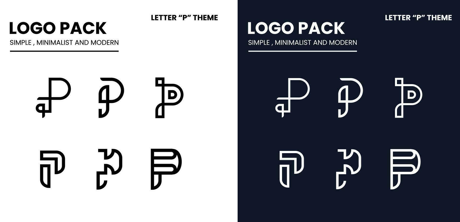 Logo pack with a simple minimalist and modern style with a letter P theme vector