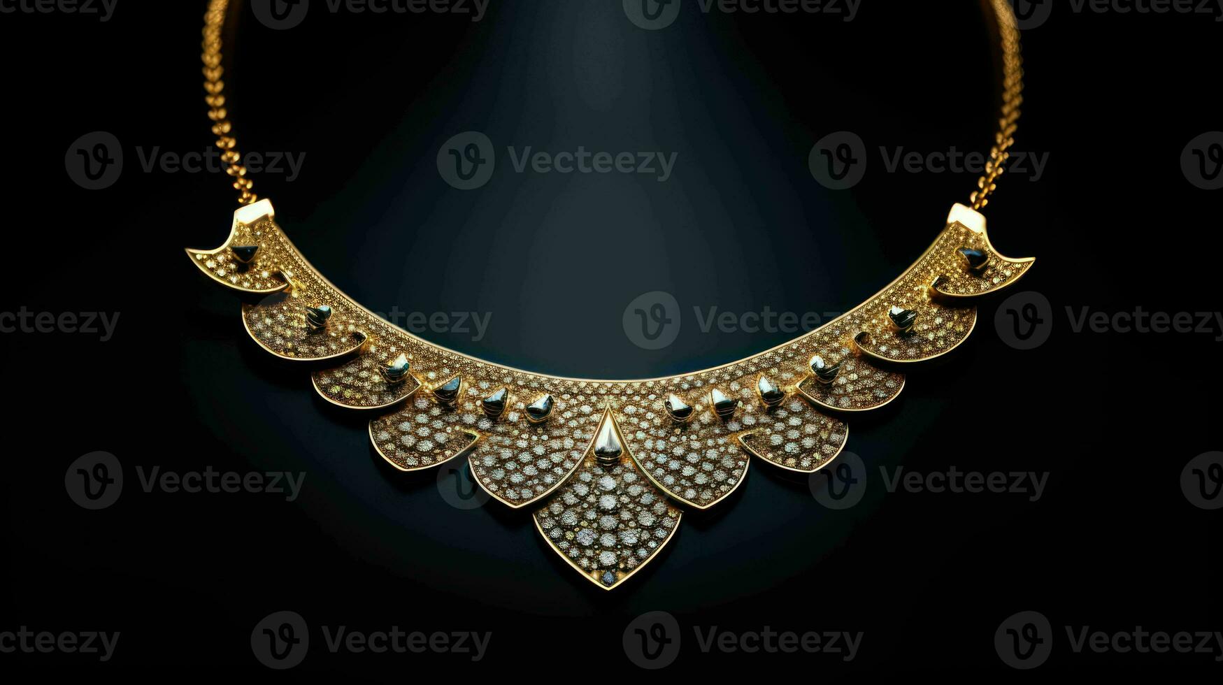 AI generated Beautiful and Elegant Woman Gold Jewellery Necklace photo