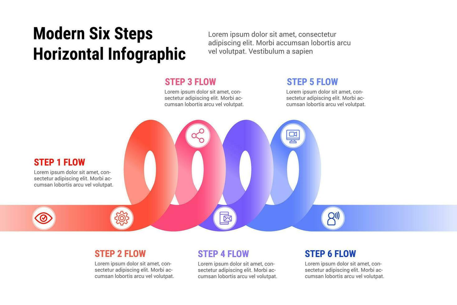 Modern Six Steps Horizontal Infographic vector